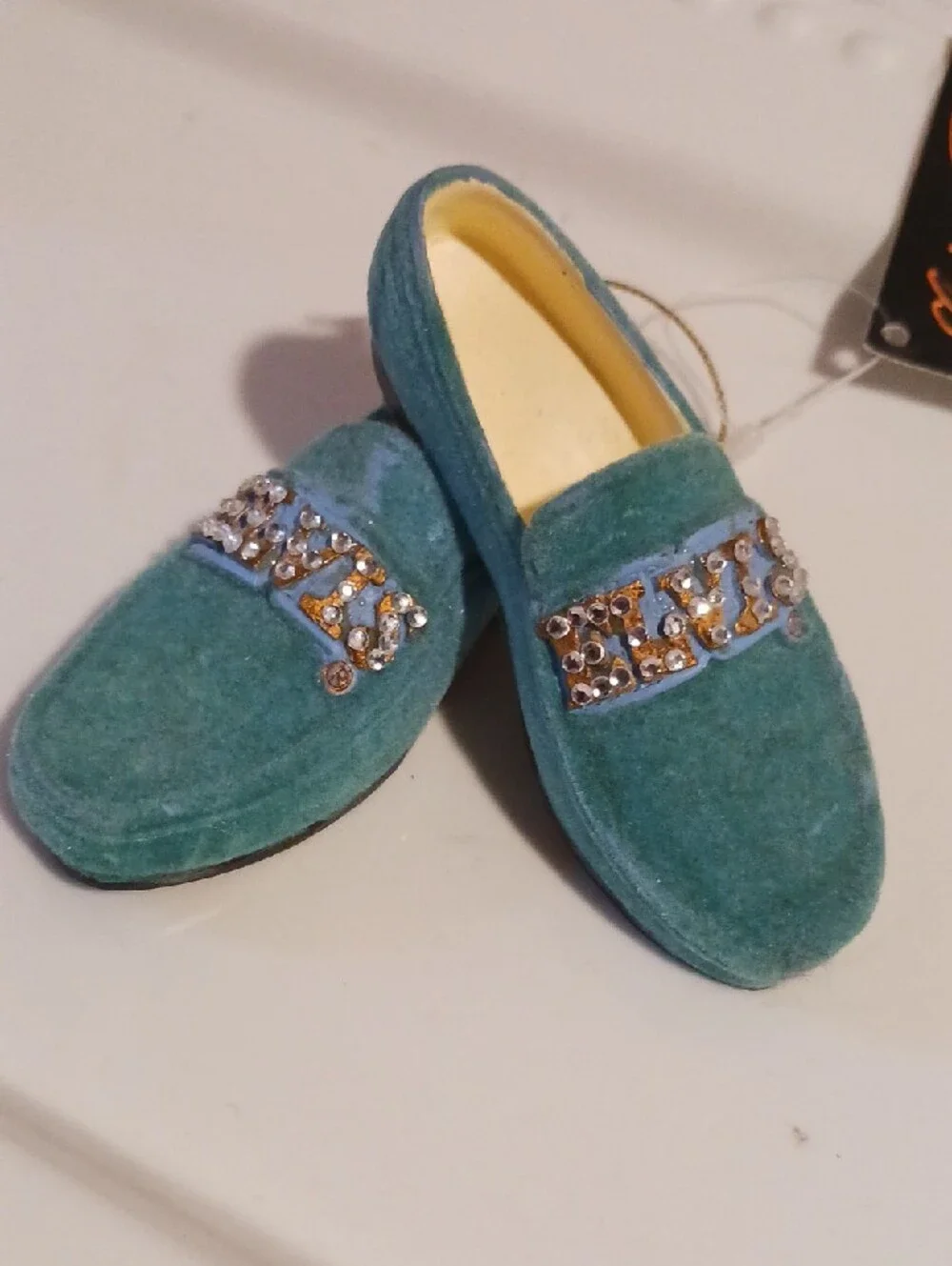 🎵Elvis Handcrafted Teal Velvet Slip-On Ornament Shoes ⚜️